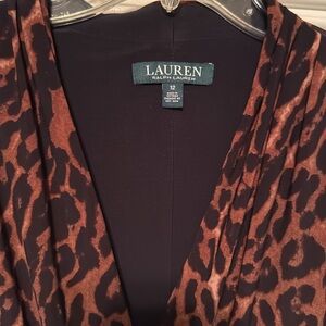 LAUREN RALPH LAUREN Leopard Print Surplice  (Overlapping  V Neck) Top Midi Dress